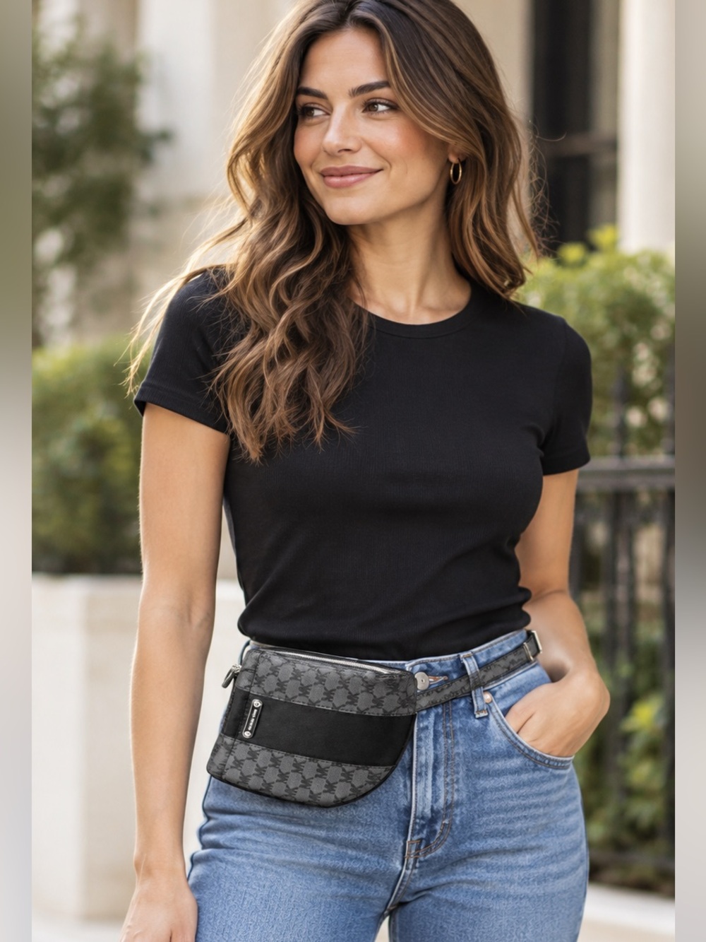 Michael Kors Black Belt Bag Waist Fanny Pack MK Logo Strap NWOT
